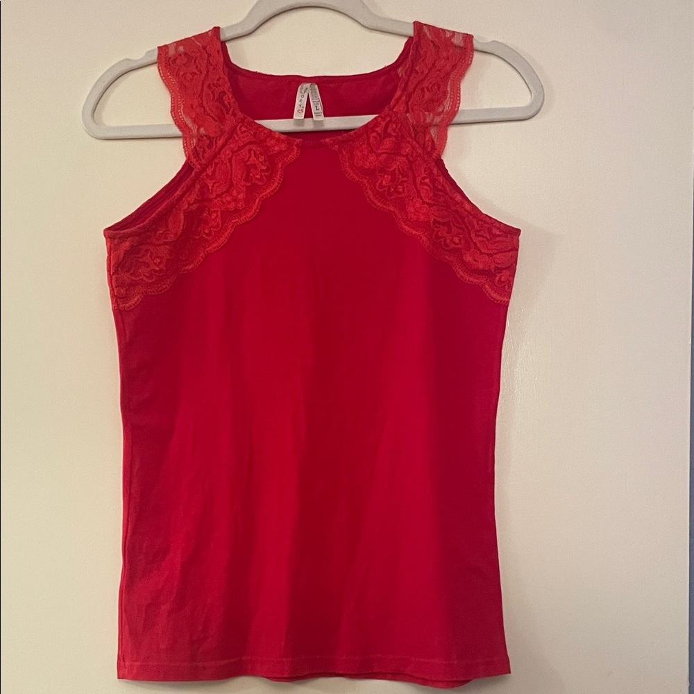 3 for $25! Elegant‎ Red Lace Trim Women's Top, size L